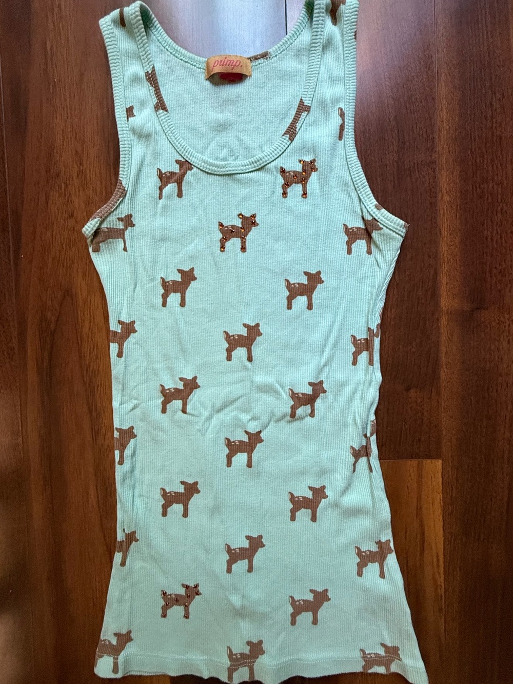 PRIMP Brand Y2K Mint Blue Deer Print Ribbed Tank Top / Size XS / EUC!